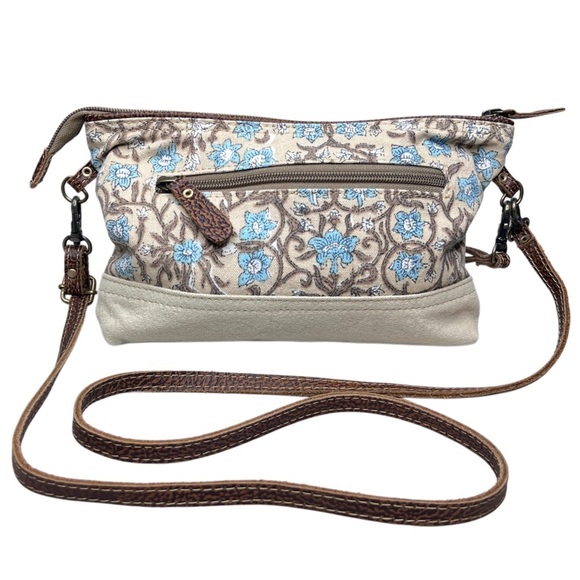 Myra Bag Handbags - Myra Bag Floral Boho 100% Cotton Leather Trim Small Crossbody Bag